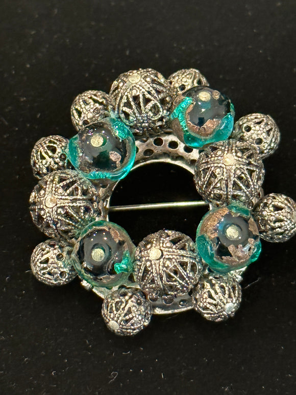 VINTAGE MARCASITE BALL WREATH BROOCH