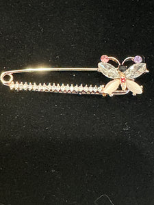 VINTAGE RHINESTONE BUTTERFLY SAFETY PIN  BROOCH