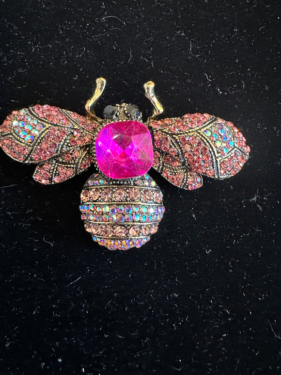 BUMBLE BEE PINK BLING  GEM BROOCH