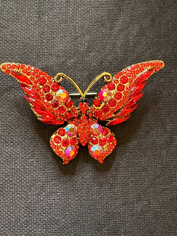 BUTTERFLY RED GEM BROOCH