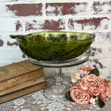 VINTAGE GREEN GLASS LARGE GRAPE SERVING/FRUIT BOWL PLATE