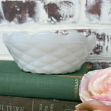 MILK GLASS QUILT SCALLOPED TRINKET BOWL