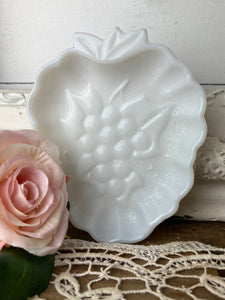 MILK GLASS GRAPE MOTIF SCALLOPED PLATE - 2 AVAILABLE