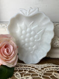 MILK GLASS GRAPE MOTIF SCALLOPED PLATE - 2 AVAILABLE