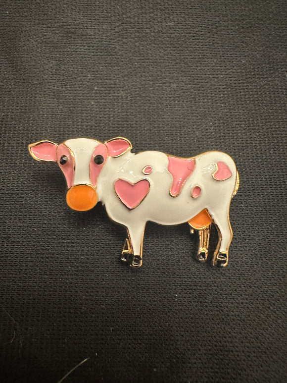 PINK COW ENAMEL BROOCH