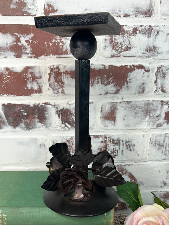 IRON METAL FLOWER LEAF CANDLE PEDESTAL