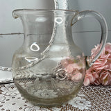 FLORAL ETCHED VINTAGE GLASS LARGE PITCHER