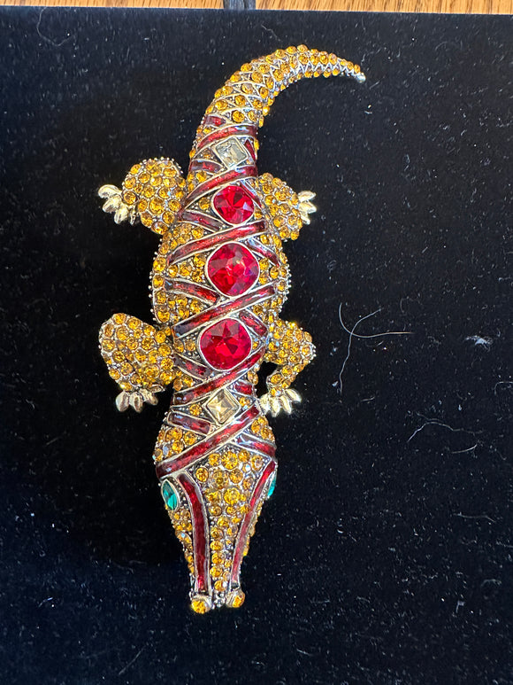 XL ALLIGATOR CROCODILE BLING  GEM SHOULDER BROOCH