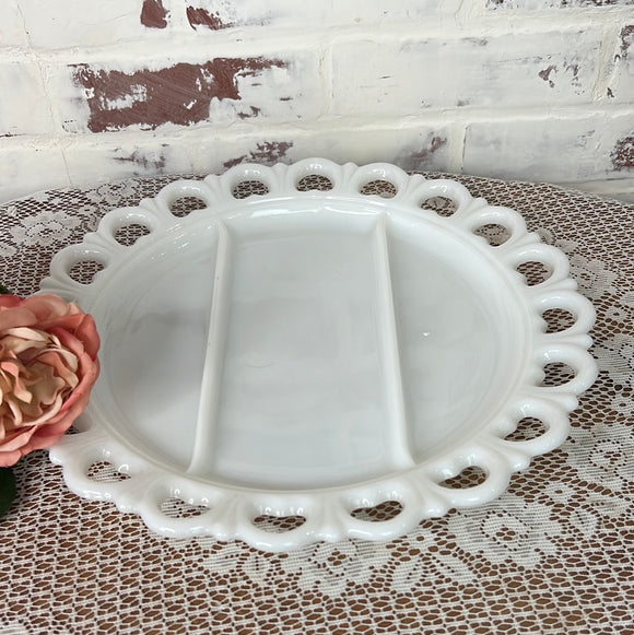 EYELET MILK GLASS DIVIDED DISH