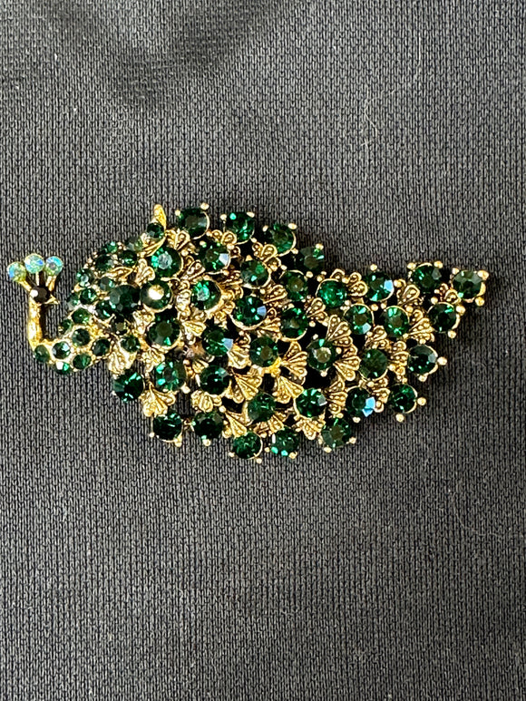 EMERALD PEACOCK LARGE GEM BROOCH