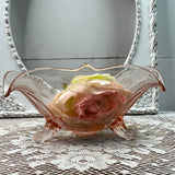 PINK DEPRESSION ETCHED FLORAL BASKET ON FEET