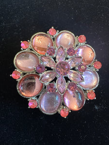 PINK BLING VICTORIAN GEM FLORAL  BROOCH