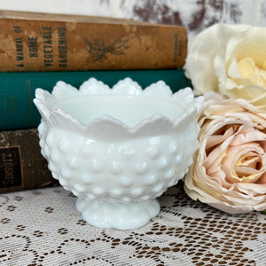 MILK GLASS HOBNAIL ORNATE SAWTOOTH CANDLESTICK HOLDER