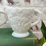 MILK GLASS SET VINTAGE CREAMER AND SUGAR ORNATE DETAIL