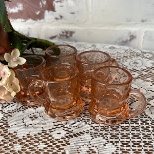 SET OF 5 VINTAGE MINI PINK GLASS MUG SHOT GLASSES