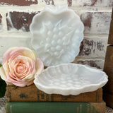 MILK GLASS GRAPE MOTIF SCALLOPED PLATE - 2 AVAILABLE