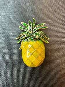 YELLOW GREEN BLING ENAMEL PINEAPPLE BROOCH