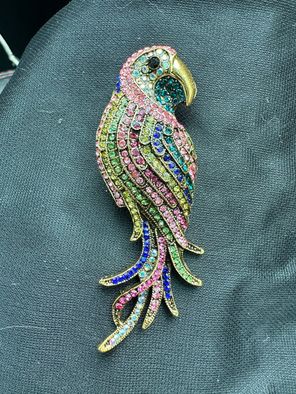 LARGE MULTI COLOR PARROT GEM  BROOCH