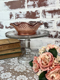SWIRL SCALLOPED PINK DEPRESSION GLASS BOWL WITH BOTTOM TRIM