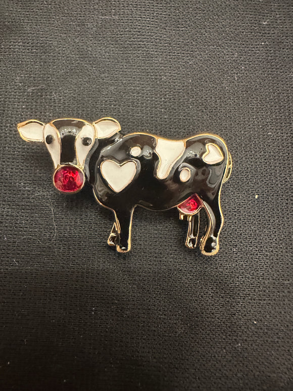 COW BLACK ENAMEL BROOCH