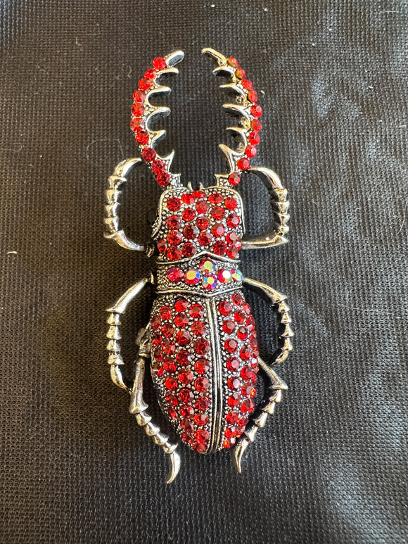 BEETLE LARGE RED GEM BROOCH