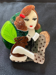 LADY AND BUNNY ACRYLIC BROOCH