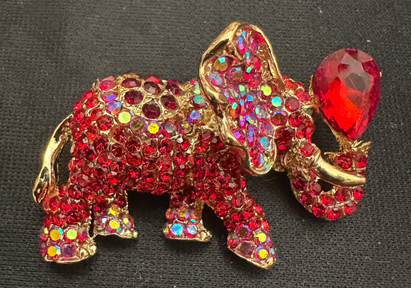 ELEPHANT RED GEM BROOCH