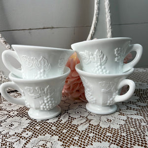 SET OF 4 IMPERIAL MILK GLASS GRAPE MUGS - 2 SETS AVAILABLE