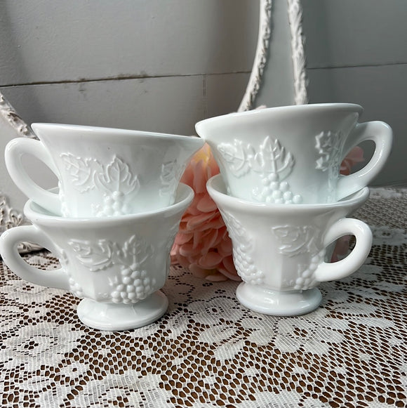 SET OF 4 IMPERIAL MILK GLASS GRAPE MUGS - 2 SETS AVAILABLE