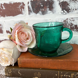 VINTAGE FORTE CRISA FOREST GREEN CUP AND SAUCER SET - 2 SETS AVAILABLE