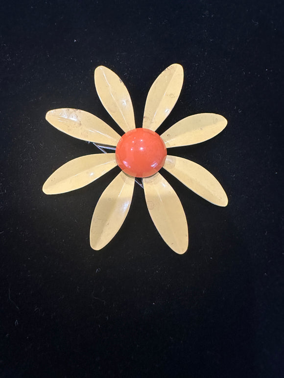 VINTAGE YELLOW ENAMEL FLOWER BROOCH