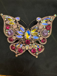 BUTTERFLY LARGE PINK BLING GEM BROOCH