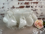 MILK GLASS PUNCH BOWL WITH 12 CUPS HANGING LADLES SET