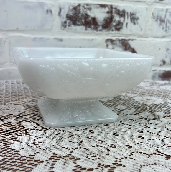 MILK GLASS TEXTURED BOWL ON PEDESTAL - 2 AVAILABLE