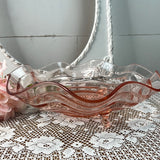 WAVY PINK DEPRESSION GLASS SERVING DISH ON FEET