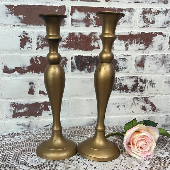 PAIR OF LARGE BRASS TONED CANDLESTICK HOLDERS