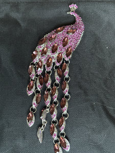 PEACOCK  PURPLE MULTI COLOR GEM BROOCH