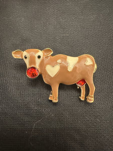 COW BROWN ENAMEL BROOCH