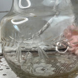 FLORAL ETCHED VINTAGE GLASS LARGE PITCHER