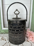 MID CENTURY FAUX BAMBOO THERMAL SILVER PLATE LIDDED ICE BUCKET