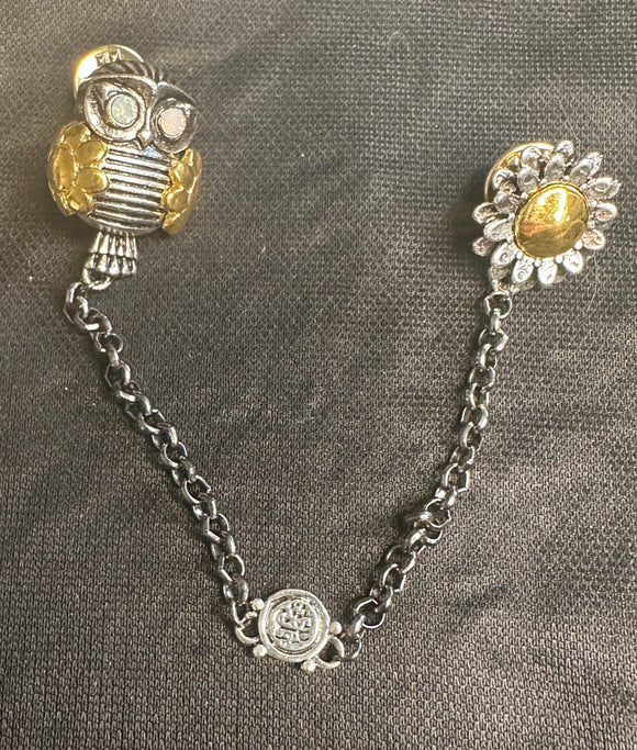 OWL AND SUNFLOWER ON CHAIN BROOCHi