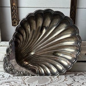 LARGE SHELL SILVER SERVING DISH