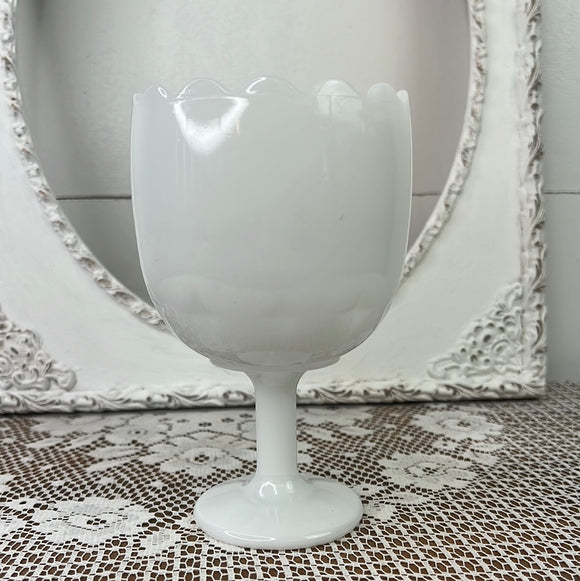 MILK GLASS SCALLOPED GOBLET LARGE CUP