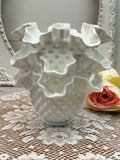 FENTON MILK GLASS HOBNAIL RUFFLED VASE 3 AVAILABLE