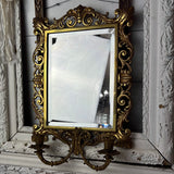 EXTRA RARE ANTIQUE ORNATE GOLD MIRROR WITH DOUBLE CANDLE SCONCES