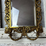 EXTRA RARE ANTIQUE ORNATE GOLD MIRROR WITH DOUBLE CANDLE SCONCES