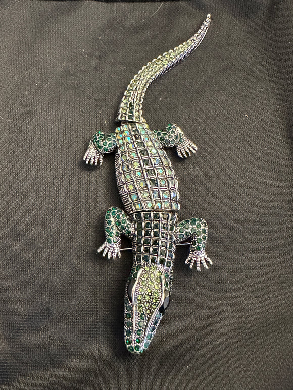 LARGE  CROCODILE ENAMEL AND GEM BROOCH