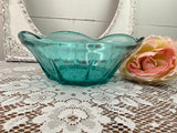 TEAL VINTAGE SCALLOPED GLASS BOWL