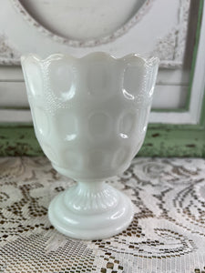 MILK GLASS THUMBPRINT GOBLET VASE