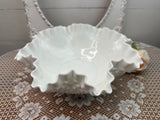 MILK GLASS XL FENTON HOBNAIL RUFFLE BOWL